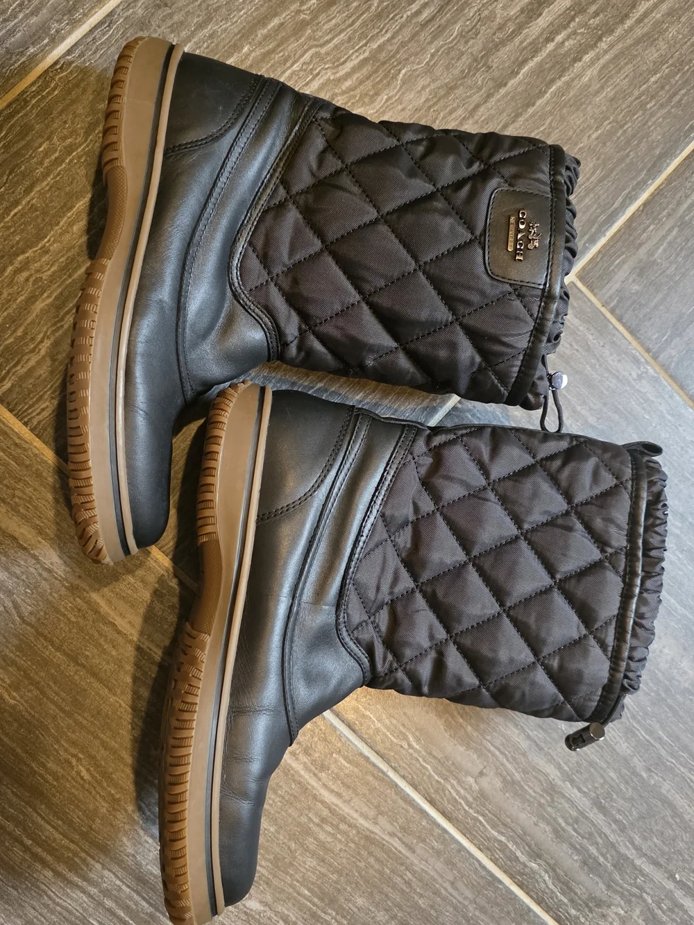 Coach Black Quilted Nylon & Leather Winter Boots with Tan Sole